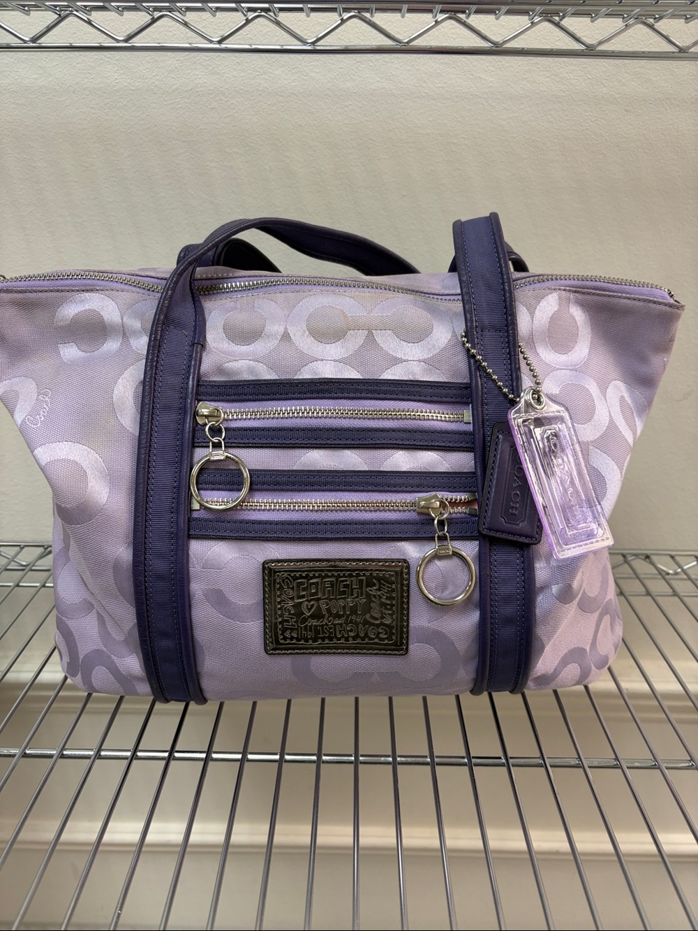 COACH POPPY LARGE PURPLE SIGNATURE GLAM MONOGRAM PURSE TOTE